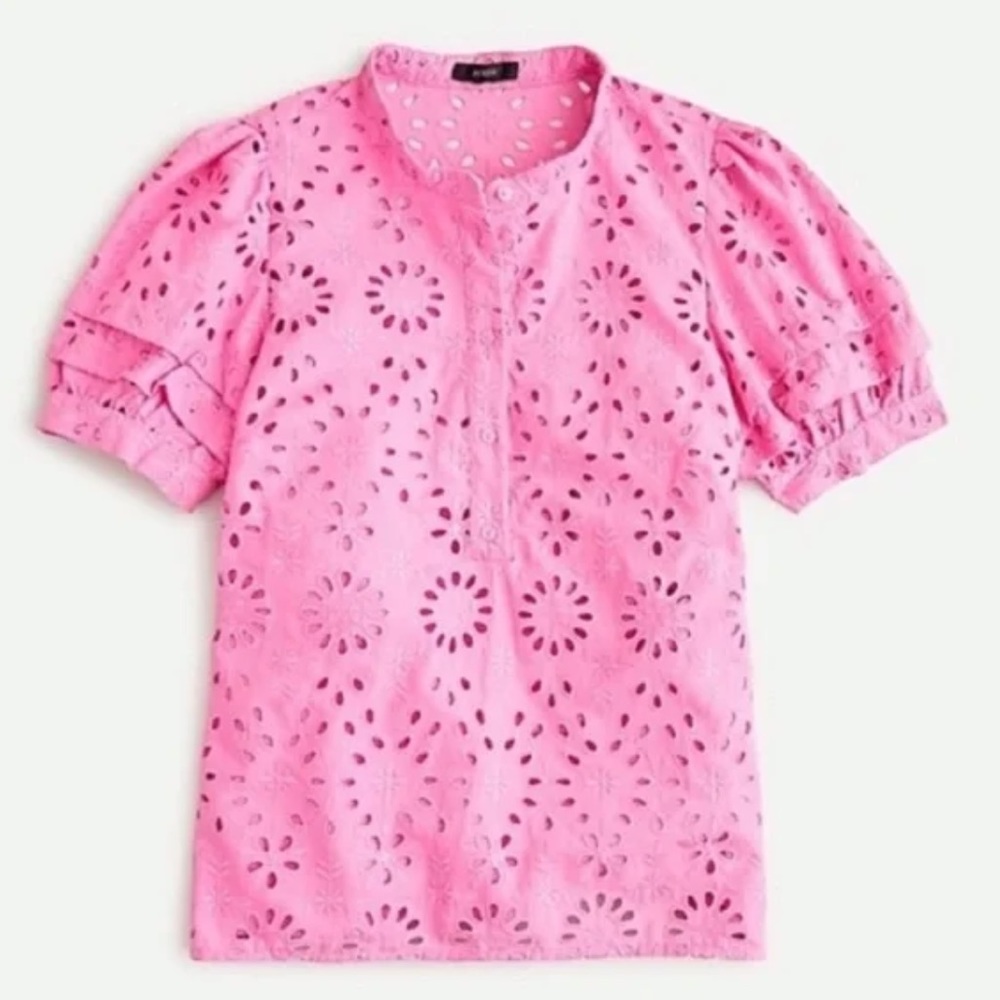 J. Crew Pink Eyelet Short Sleeve Blouse